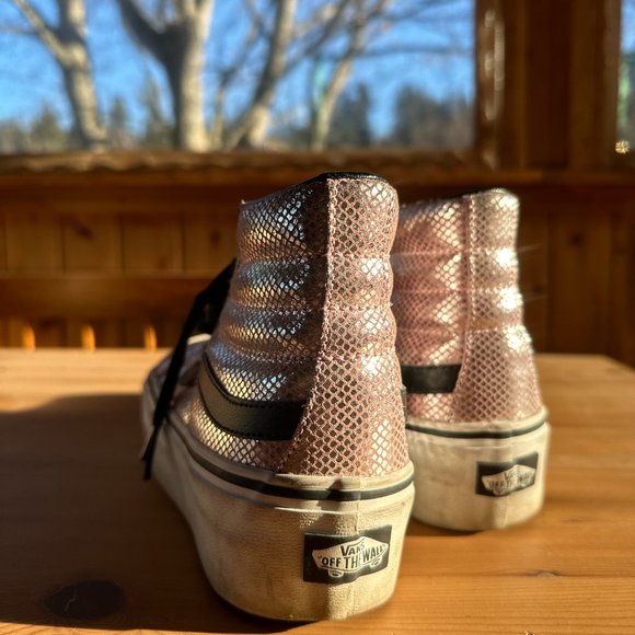 GORGEOUS VANS *Sample* Platform Shiny Pink Snakeskin Hi-Top Sneakers - Picture 3 of 6